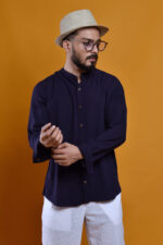 Slab Linen Chineese Collar Long Sleeve